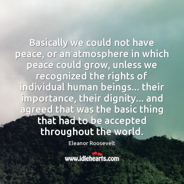 Basically we could not have peace, or an atmosphere in which peace Eleanor Roosevelt Picture Quote