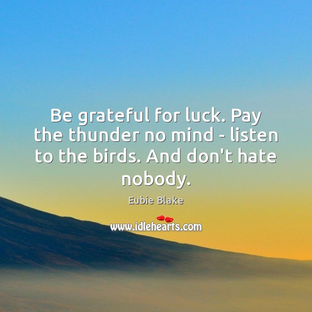 Be grateful for luck. Pay the thunder no mind – listen to Eubie Blake Picture Quote