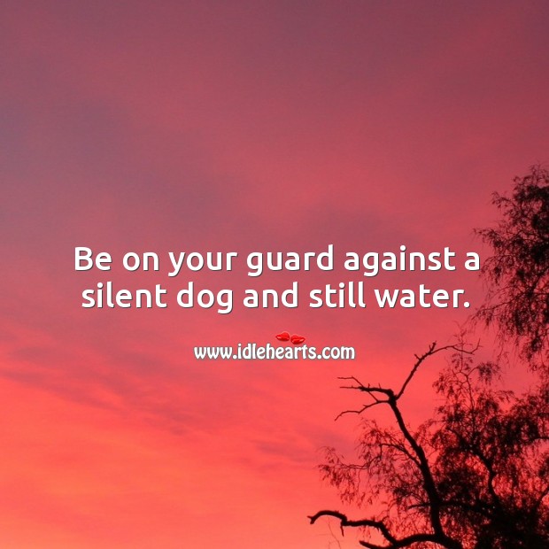 Be on your guard against a silent dog and still water. Silent Quotes Image
