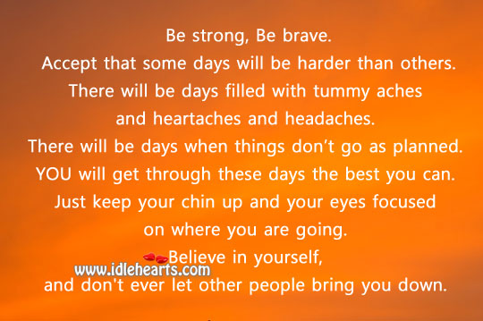 Be strong, be brave. Believe in yourself. Don’t Ever Let Quotes Image