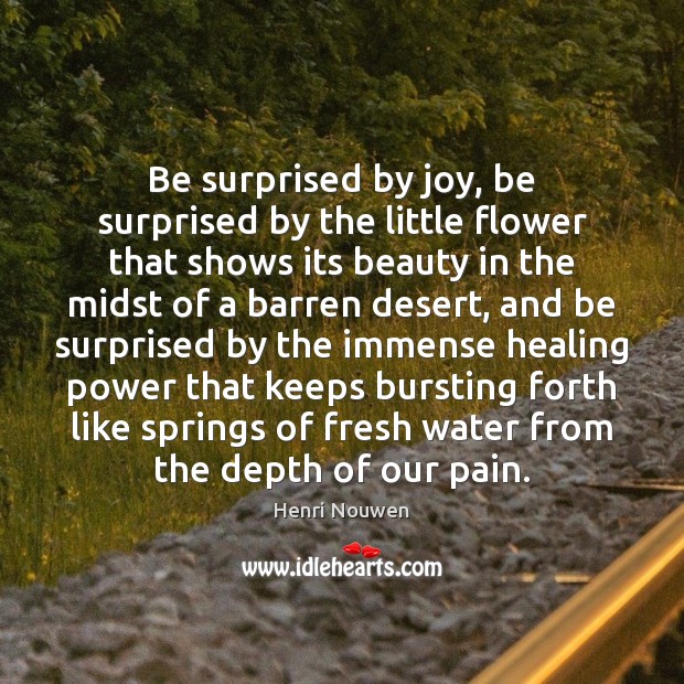 Be surprised by joy, be surprised by the little flower that shows Henri Nouwen Picture Quote