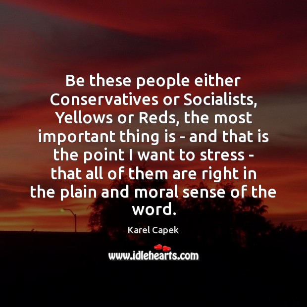 Be these people either Conservatives or Socialists, Yellows or Reds, the most Karel Capek Picture Quote