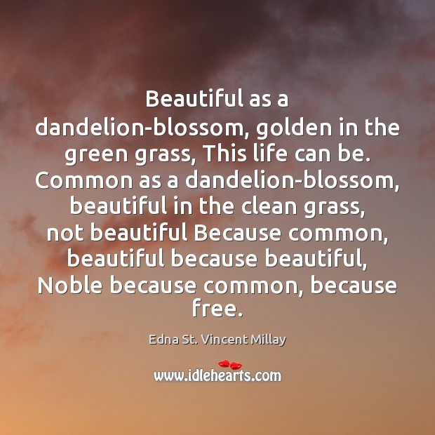 Beautiful as a dandelion-blossom, golden in the green grass, This life can Edna St. Vincent Millay Picture Quote