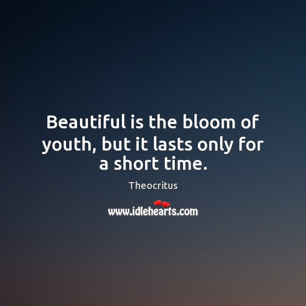 Beautiful is the bloom of youth, but it lasts only for a short time. Theocritus Picture Quote
