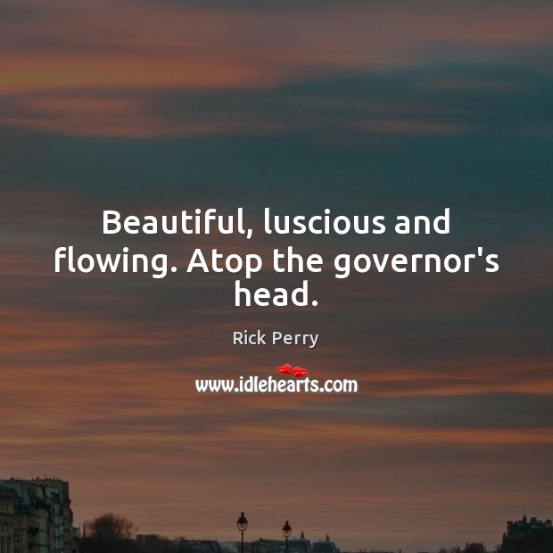 Beautiful, luscious and flowing. Atop the governor’s head. Rick Perry Picture Quote