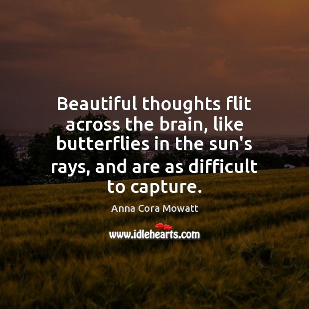 Beautiful thoughts flit across the brain, like butterflies in the sun’s rays, Anna Cora Mowatt Picture Quote