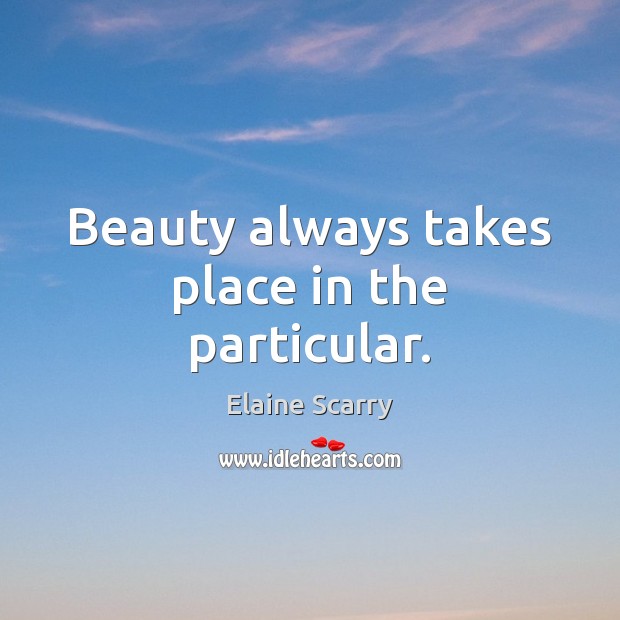 Beauty always takes place in the particular. Elaine Scarry Picture Quote