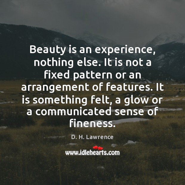 Beauty is an experience, nothing else. It is not a fixed pattern D. H. Lawrence Picture Quote