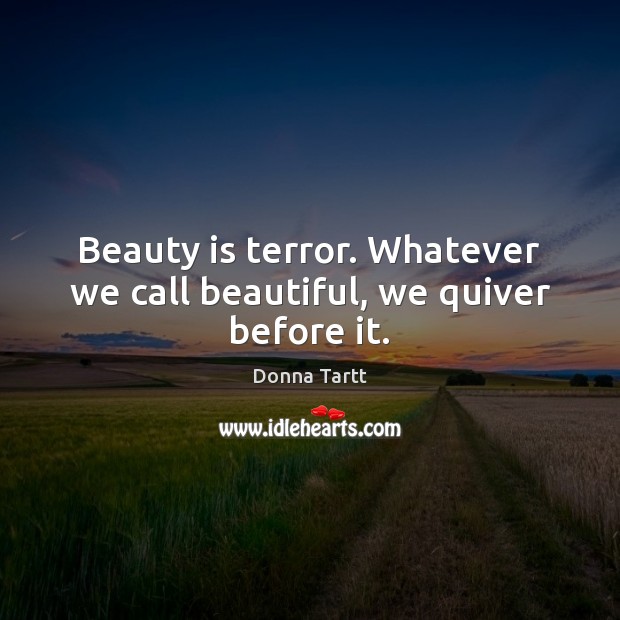 Beauty is terror. Whatever we call beautiful, we quiver before it. Donna Tartt Picture Quote