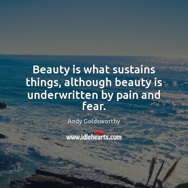 Beauty is what sustains things, although beauty is underwritten by pain and fear. Andy Goldsworthy Picture Quote