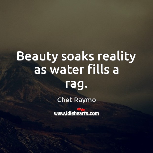 Beauty soaks reality as water fills a rag. Chet Raymo Picture Quote