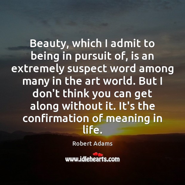 Beauty, which I admit to being in pursuit of, is an extremely Robert Adams Picture Quote