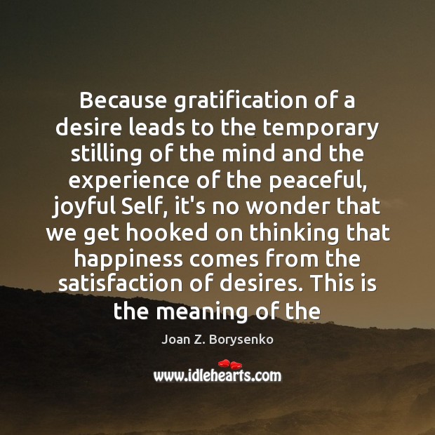 Because gratification of a desire leads to the temporary stilling of the Joan Z. Borysenko Picture Quote