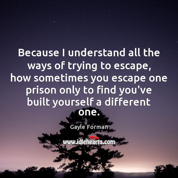 Because I understand all the ways of trying to escape, how sometimes Gayle Forman Picture Quote