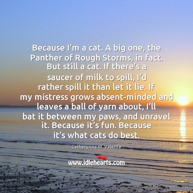Because I’m a cat. A big one, the Panther of Rough Catherynne M. Valente Picture Quote