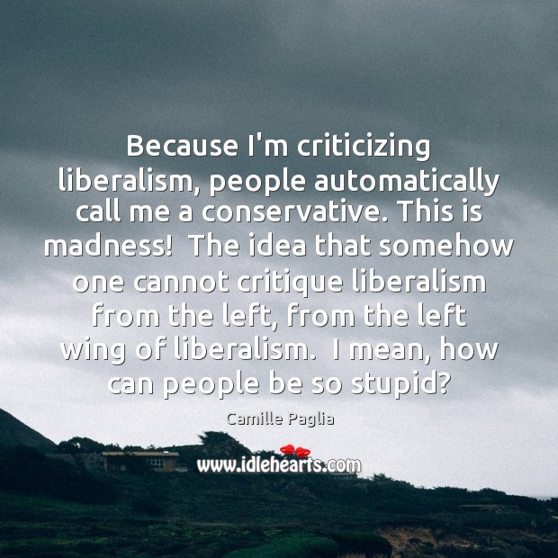 Because I’m criticizing liberalism, people automatically call me a conservative. This is Camille Paglia Picture Quote