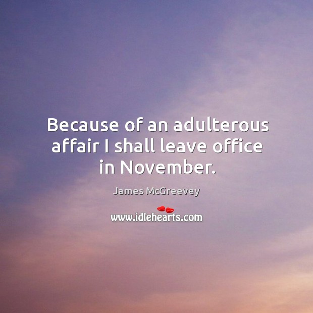 Because of an adulterous affair I shall leave office in november. James McGreevey Picture Quote
