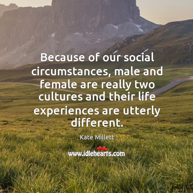 Because of our social circumstances, male and female are really two cultures and Kate Millett Picture Quote