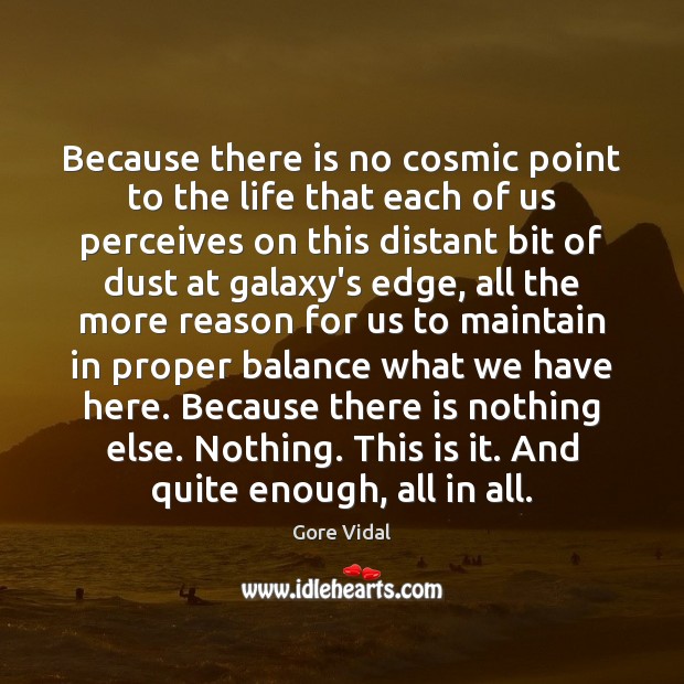 Because there is no cosmic point to the life that each of Gore Vidal Picture Quote