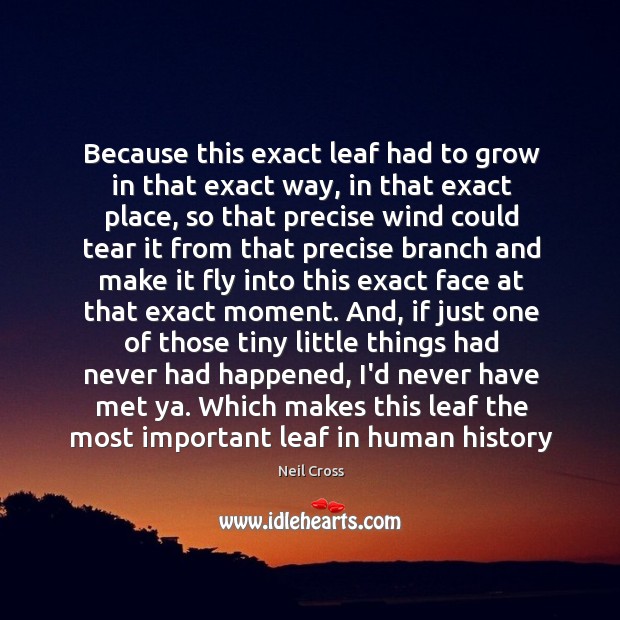 Because this exact leaf had to grow in that exact way, in Neil Cross Picture Quote