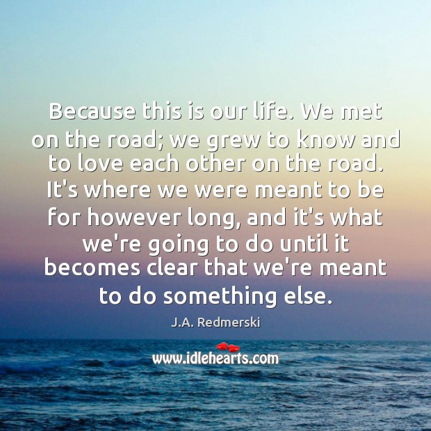 Because this is our life. We met on the road; we grew J.A. Redmerski Picture Quote