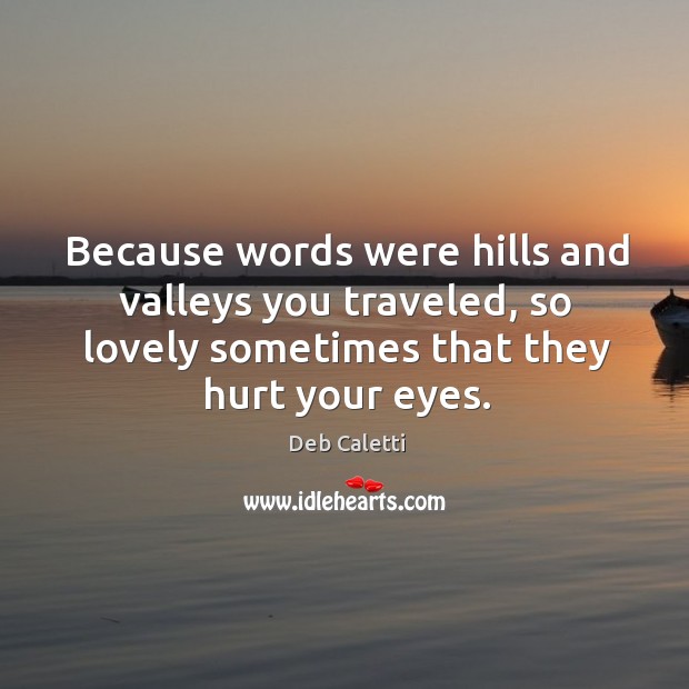 Because words were hills and valleys you traveled, so lovely sometimes that Deb Caletti Picture Quote