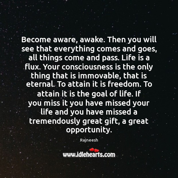 Become aware, awake. Then you will see that everything comes and goes, Goal Quotes Image