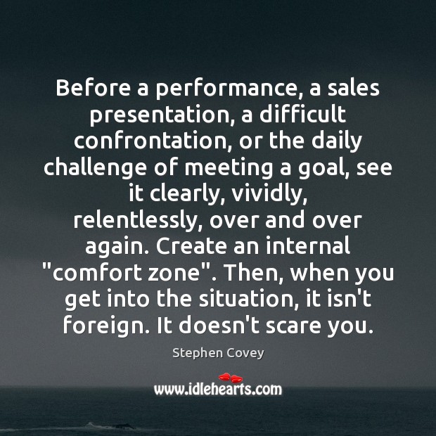 Before a performance, a sales presentation, a difficult confrontation, or the daily Stephen Covey Picture Quote