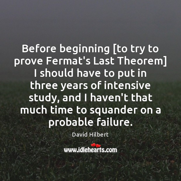 Before beginning [to try to prove Fermat’s Last Theorem] I should have David Hilbert Picture Quote