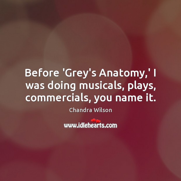 Before ‘Grey’s Anatomy,’ I was doing musicals, plays, commercials, you name it. Chandra Wilson Picture Quote