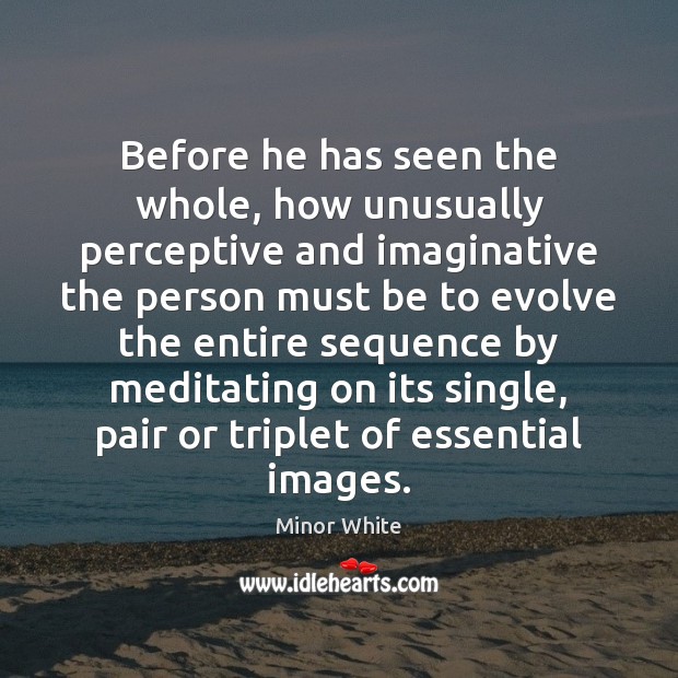 Before he has seen the whole, how unusually perceptive and imaginative the Minor White Picture Quote