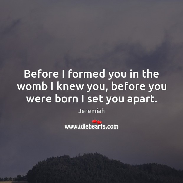 Before I formed you in the womb I knew you, before you were born I set you apart. Jeremiah Picture Quote