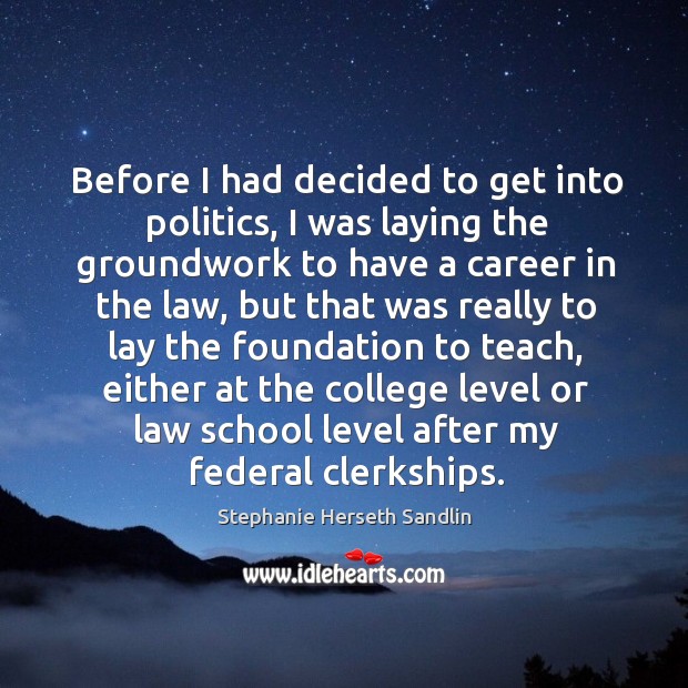 Before I had decided to get into politics, I was laying the groundwork to Stephanie Herseth Sandlin Picture Quote