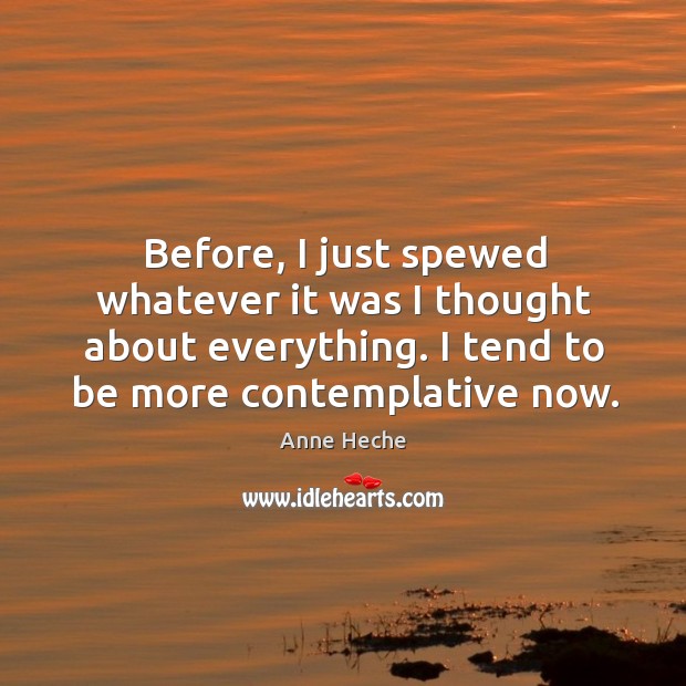 Before, I just spewed whatever it was I thought about everything. I tend to be more contemplative now. Image