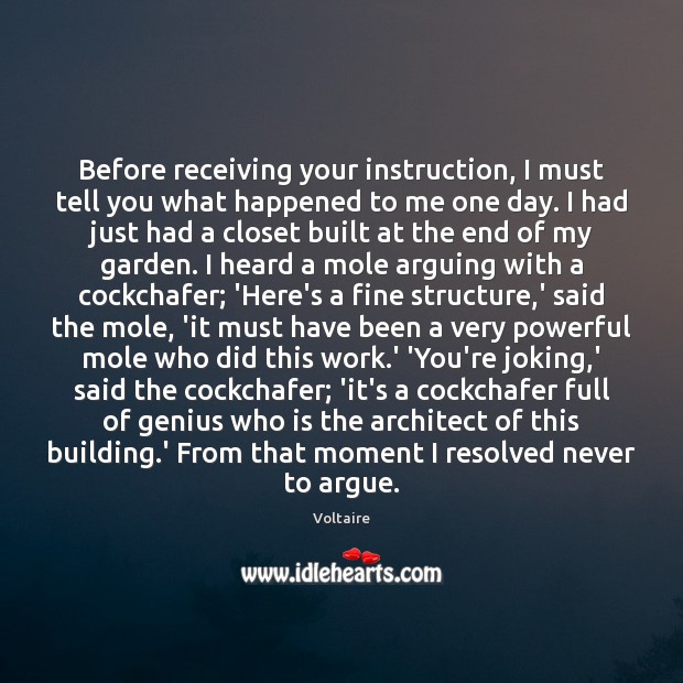 Before receiving your instruction, I must tell you what happened to me Voltaire Picture Quote