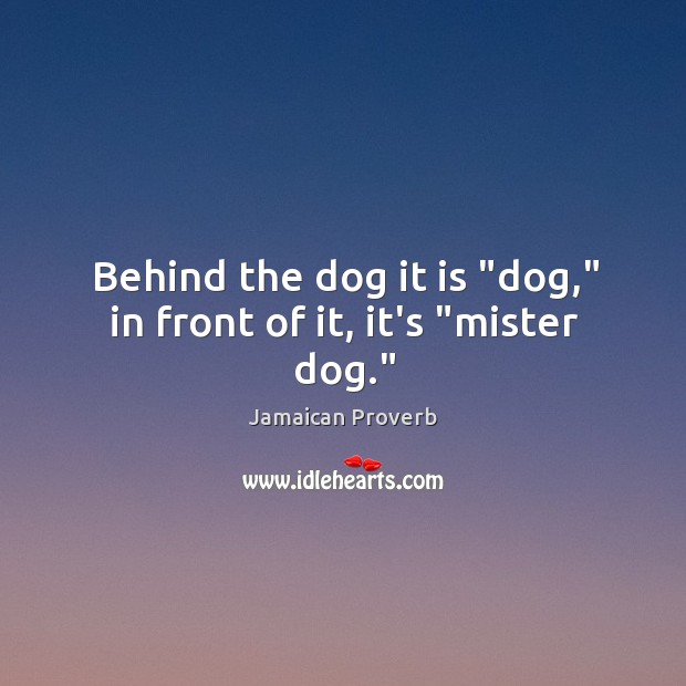 Behind the dog it is “dog,” in front of it, it’s “mister dog.” Jamaican Proverbs Image