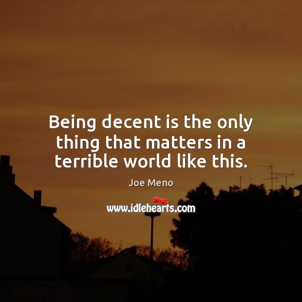 Being decent is the only thing that matters in a terrible world like this. Joe Meno Picture Quote