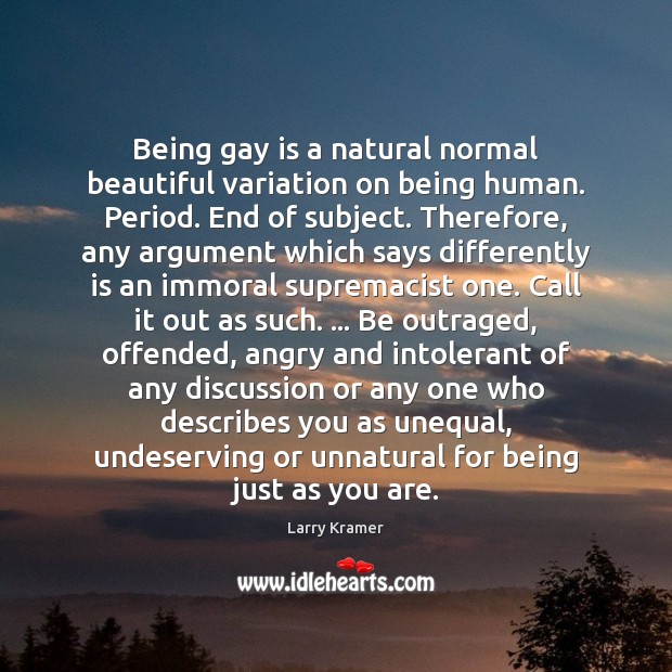 Being gay is a natural normal beautiful variation on being human. Period. Image