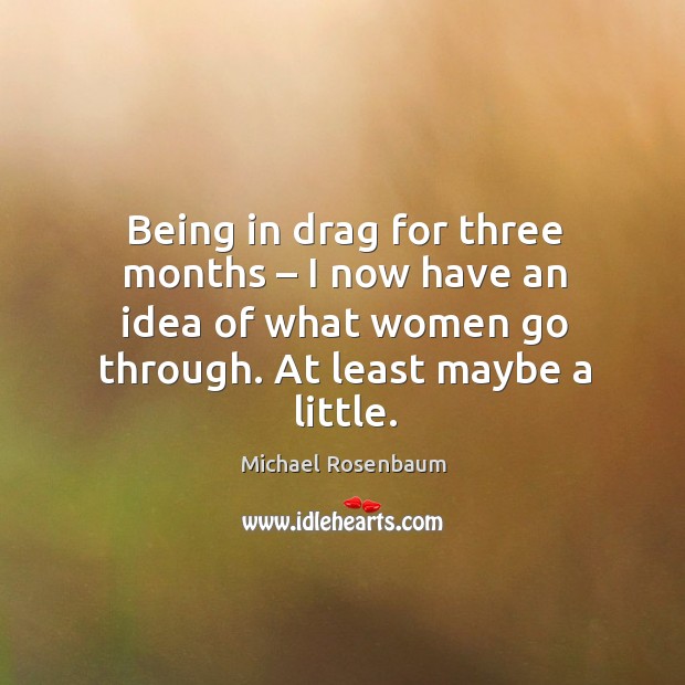 Being in drag for three months – I now have an idea of what women go through. At least maybe a little. Michael Rosenbaum Picture Quote