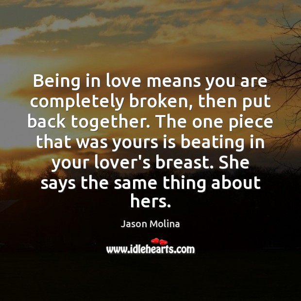 Being in love means you are completely broken, then put back together. Jason Molina Picture Quote