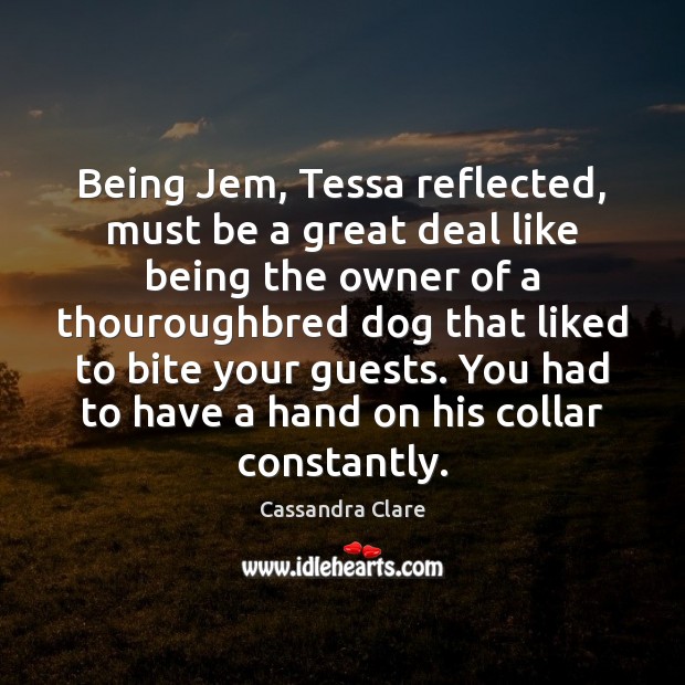Being Jem, Tessa reflected, must be a great deal like being the 