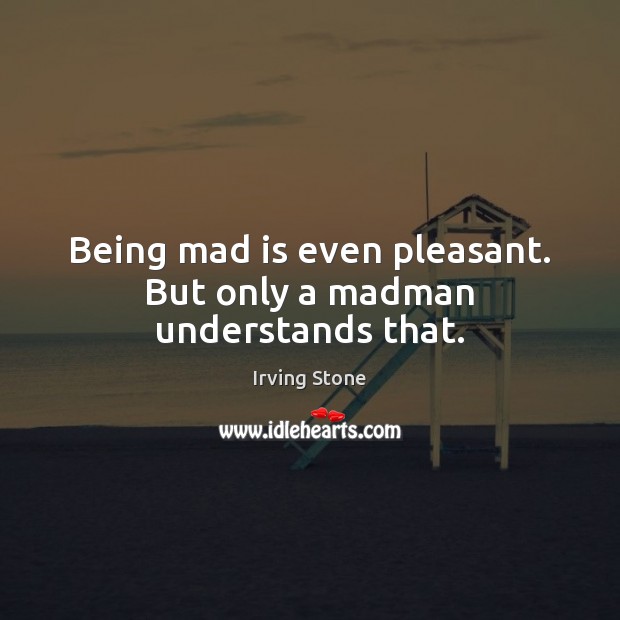 Being mad is even pleasant. But only a madman understands that. Irving Stone Picture Quote