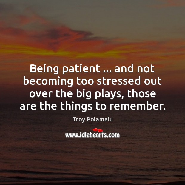 Being patient … and not becoming too stressed out over the big plays, Troy Polamalu Picture Quote