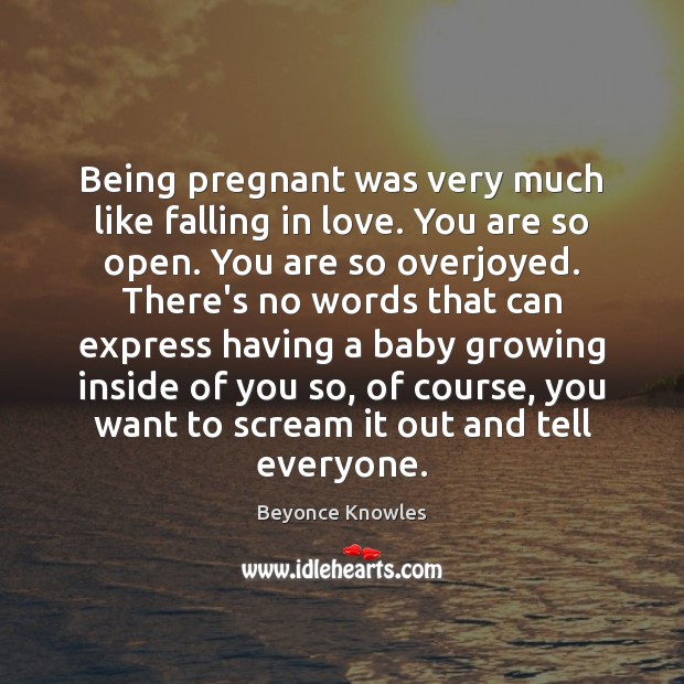 Being pregnant was very much like falling in love. You are so Beyonce Knowles Picture Quote