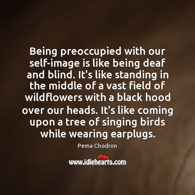 Being preoccupied with our self-image is like being deaf and blind. It’s Pema Chodron Picture Quote