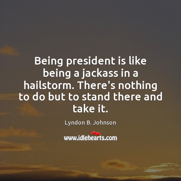 Being president is like being a jackass in a hailstorm. There’s nothing Lyndon B. Johnson Picture Quote