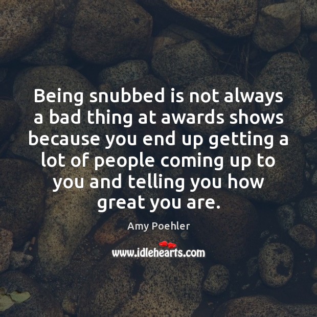 Being snubbed is not always a bad thing at awards shows because Amy Poehler Picture Quote