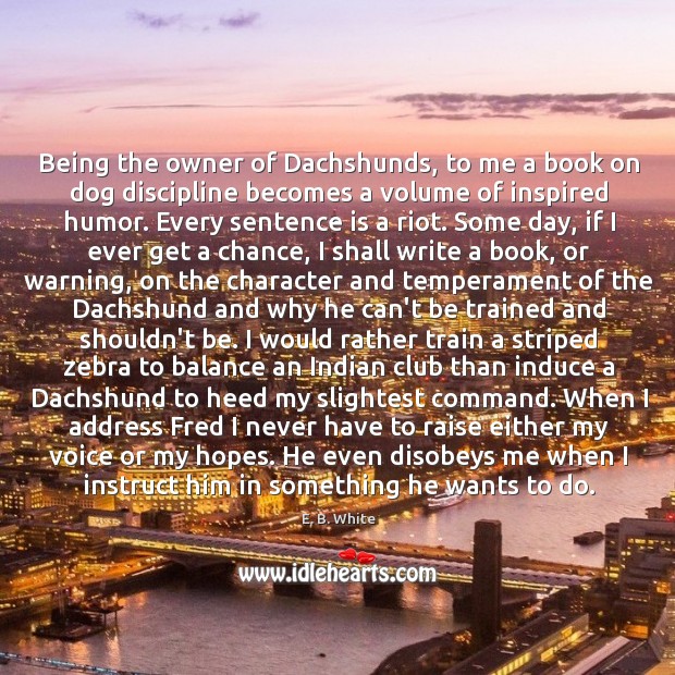 Being the owner of Dachshunds, to me a book on dog discipline E. B. White Picture Quote