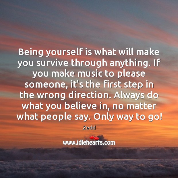 Being yourself is what will make you survive through anything. If you Zedd Picture Quote