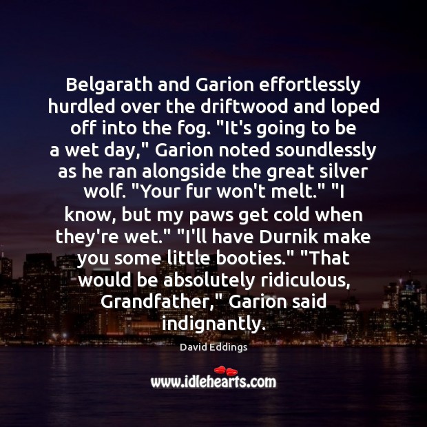 Belgarath and Garion effortlessly hurdled over the driftwood and loped off into David Eddings Picture Quote